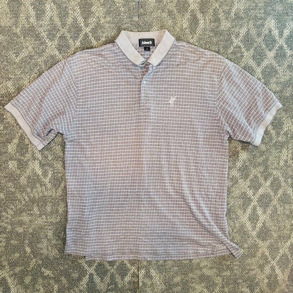 Ashworth Men’s Polo Shirt Size Large Gray Striped Golf Casual